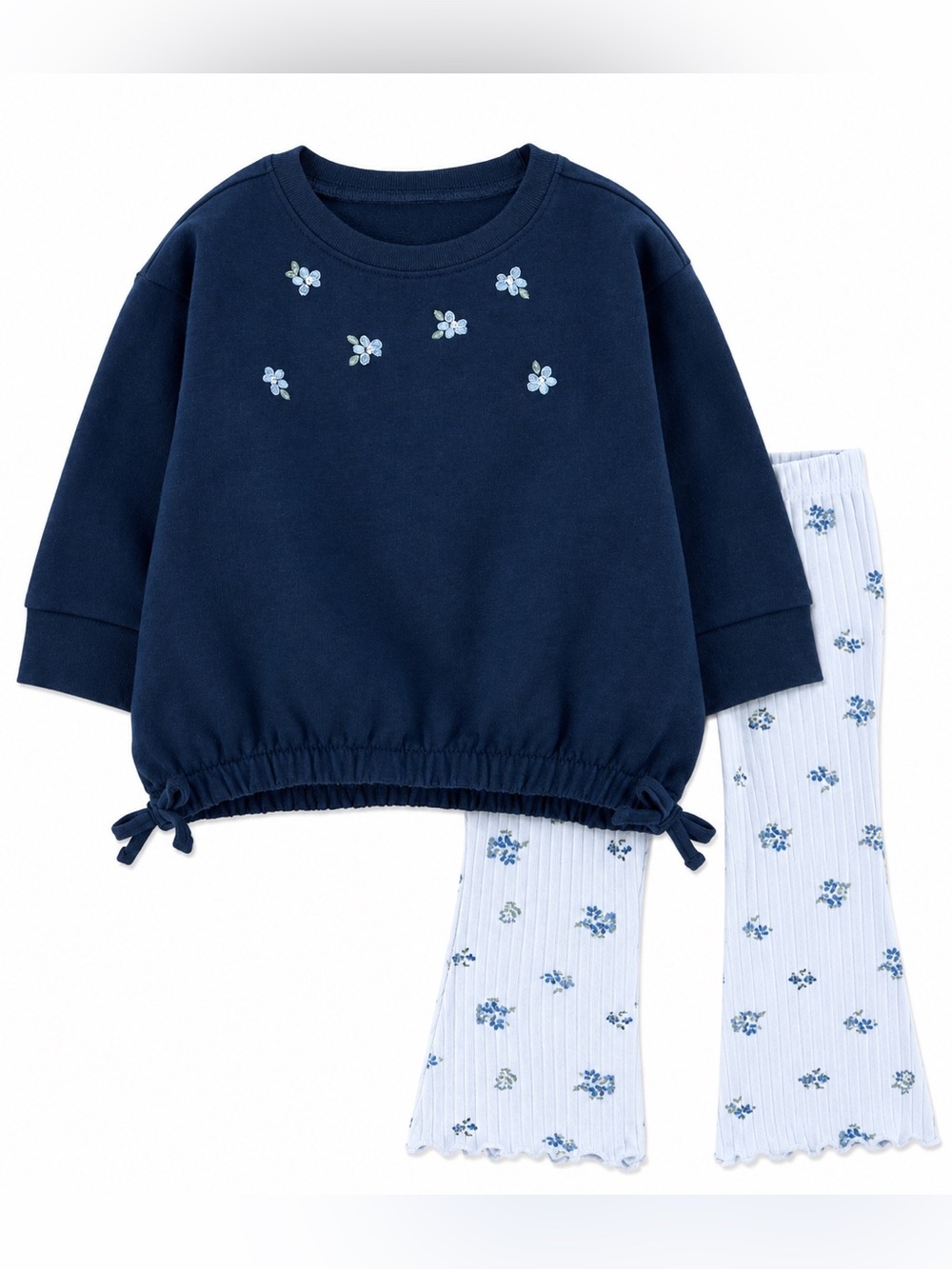 Carter's Baby Girl 2pc Blue Floral Sweatshirt & Ribbed Flare Leggings Set 12M